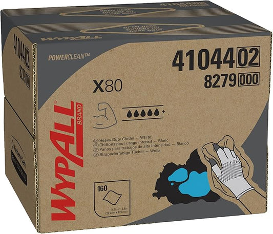 WypAll® PowerClean™ X80 Heavy Duty Cloths (41044), Brag Box, Extended Use Towels, White (160 Sheets/Pack, 1 Packs/Case, 160 Sheets/Case)