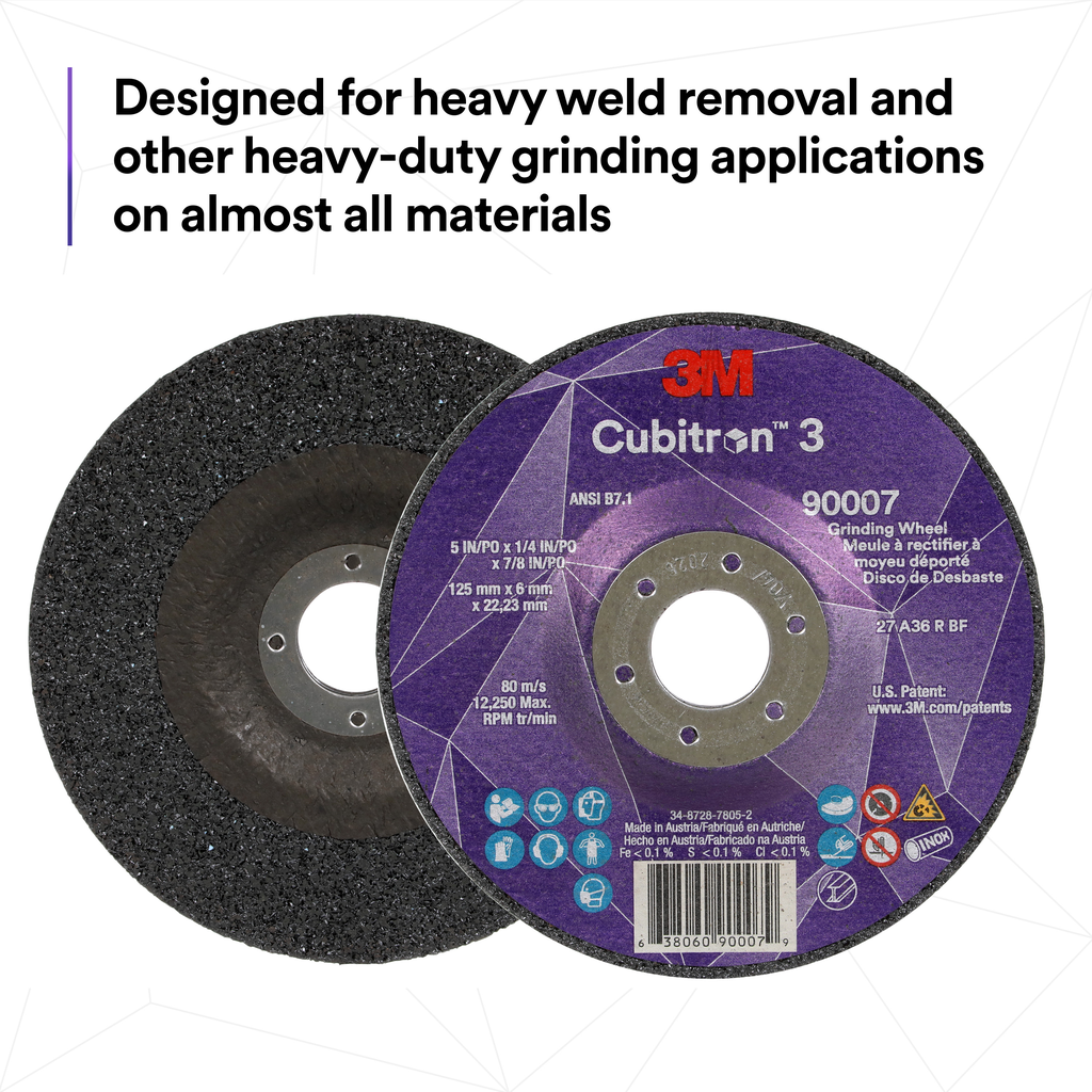 3M™ Cubitron™ 3 Depressed Center Grinding Wheel 90003 36+ T27 4-1/2 In × 1/4 In × 7/8 In (11x6x22.23) ANSI 10/Pack 20 Ea/Case