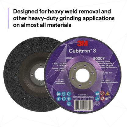 3M™ Cubitron™ 3 Depressed Center Grinding Wheel 90003 36+ T27 4-1/2 In × 1/4 In × 7/8 In (11x6x22.23) ANSI 10/Pack 20 Ea/Case