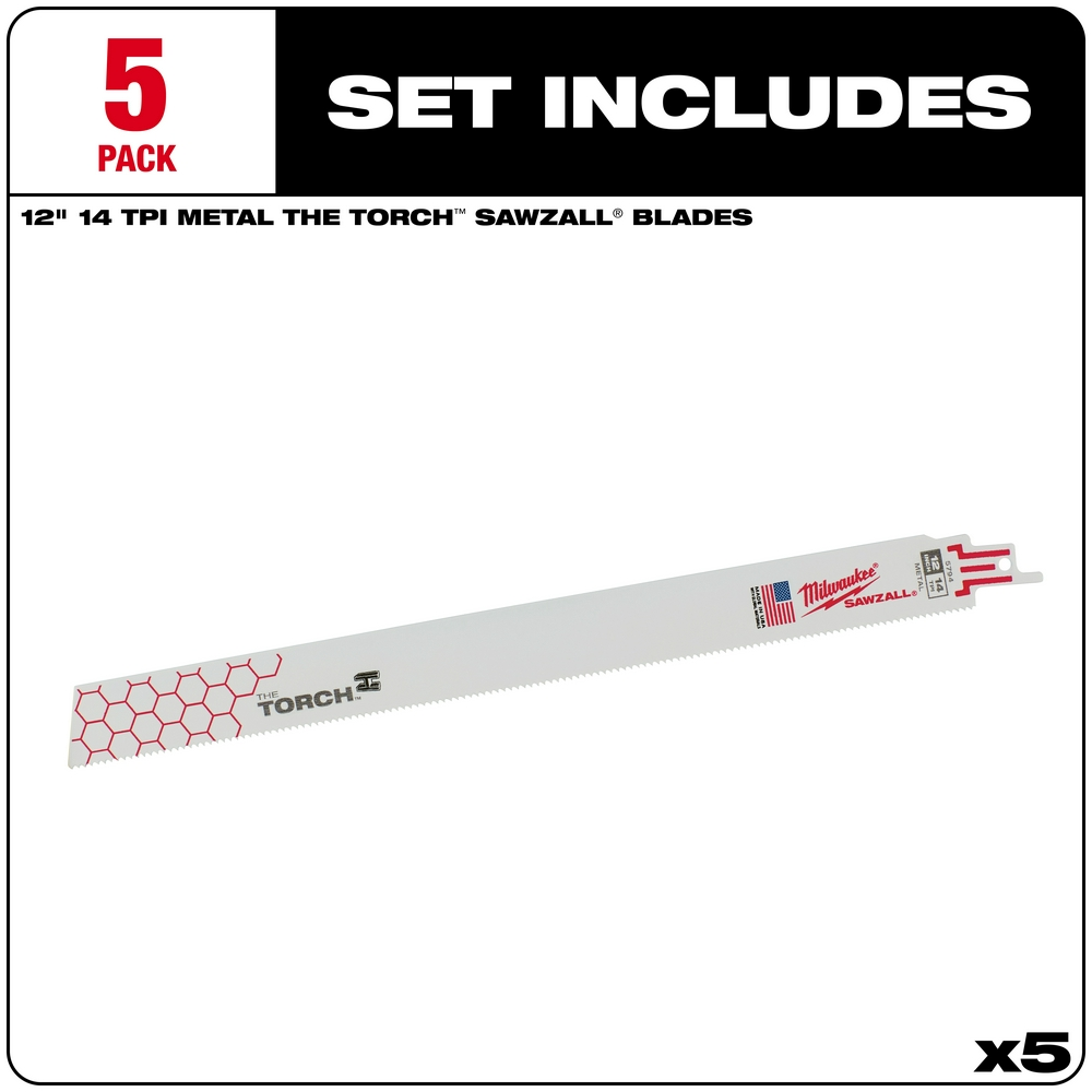 12" 14 TPI Torch Sawzall Blade For Medium Metal (5 PK)