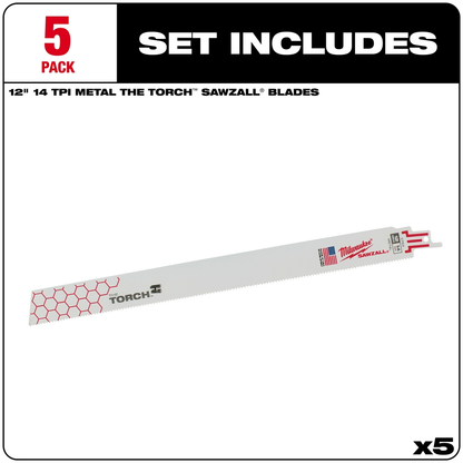 12" 14 TPI Torch Sawzall Blade For Medium Metal (5 PK)