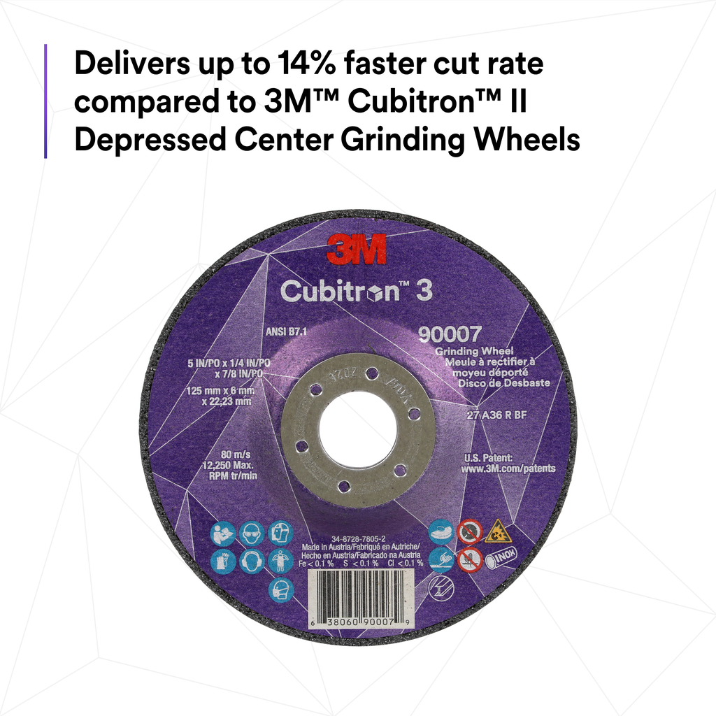 3M™ Cubitron™ 3 Depressed Center Grinding Wheel 90003 36+ T27 4-1/2 In × 1/4 In × 7/8 In (11x6x22.23) ANSI 10/Pack 20 Ea/Case