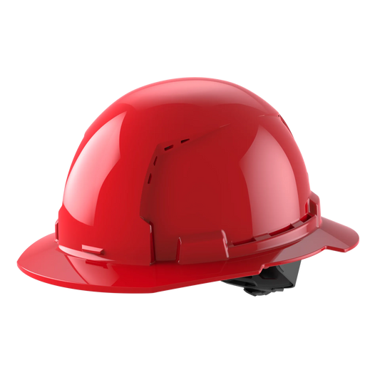 Bolt™ Full Brim Hard Hat White/4pt Ratcheting Suspension, Vented - Type 1, Class e, Red
