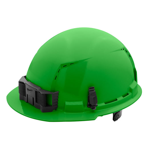 Green Front Brim Vented Hard Hat White/6pt Ratcheting Suspension - Type 1, Class c, 5/PK