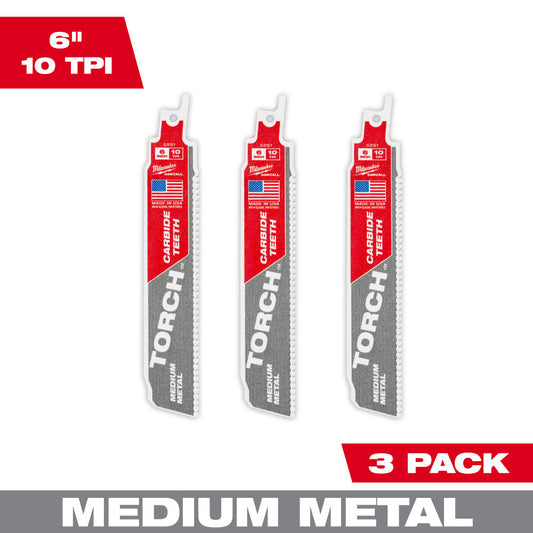 The Torch™ With Carbide Teeth For Medium Metal Sawzall® Blade 6" 10tpi 3pk