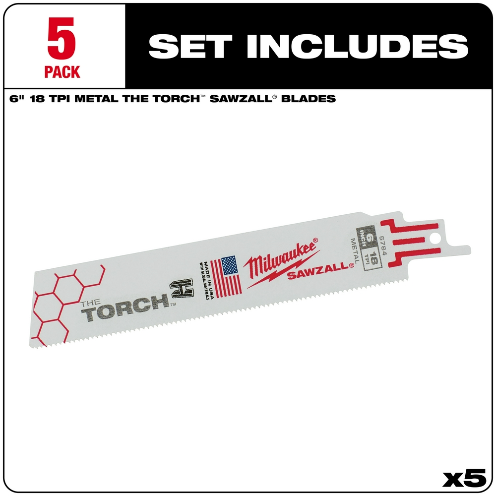 6" 18 TPI Torch SAWZALL Blade For Medium Metal (5 Pack)