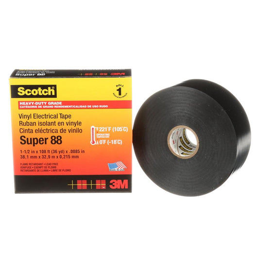Ruban isolant Scotch® Super 88, noir, 1 1/2 po x 108 pi (38,1 mm x 32,9 m), usage intensif
