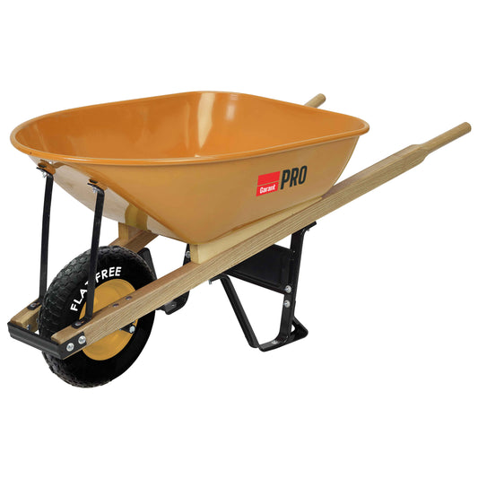 Wheelbarrow, 6 cu. ft. steel tray, flat-free tire, heavy-duty industrial
