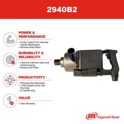 1" Air Impact Wrench 1600 Ft-Lb Torque 850 BPM D-Handle Inside Trigger