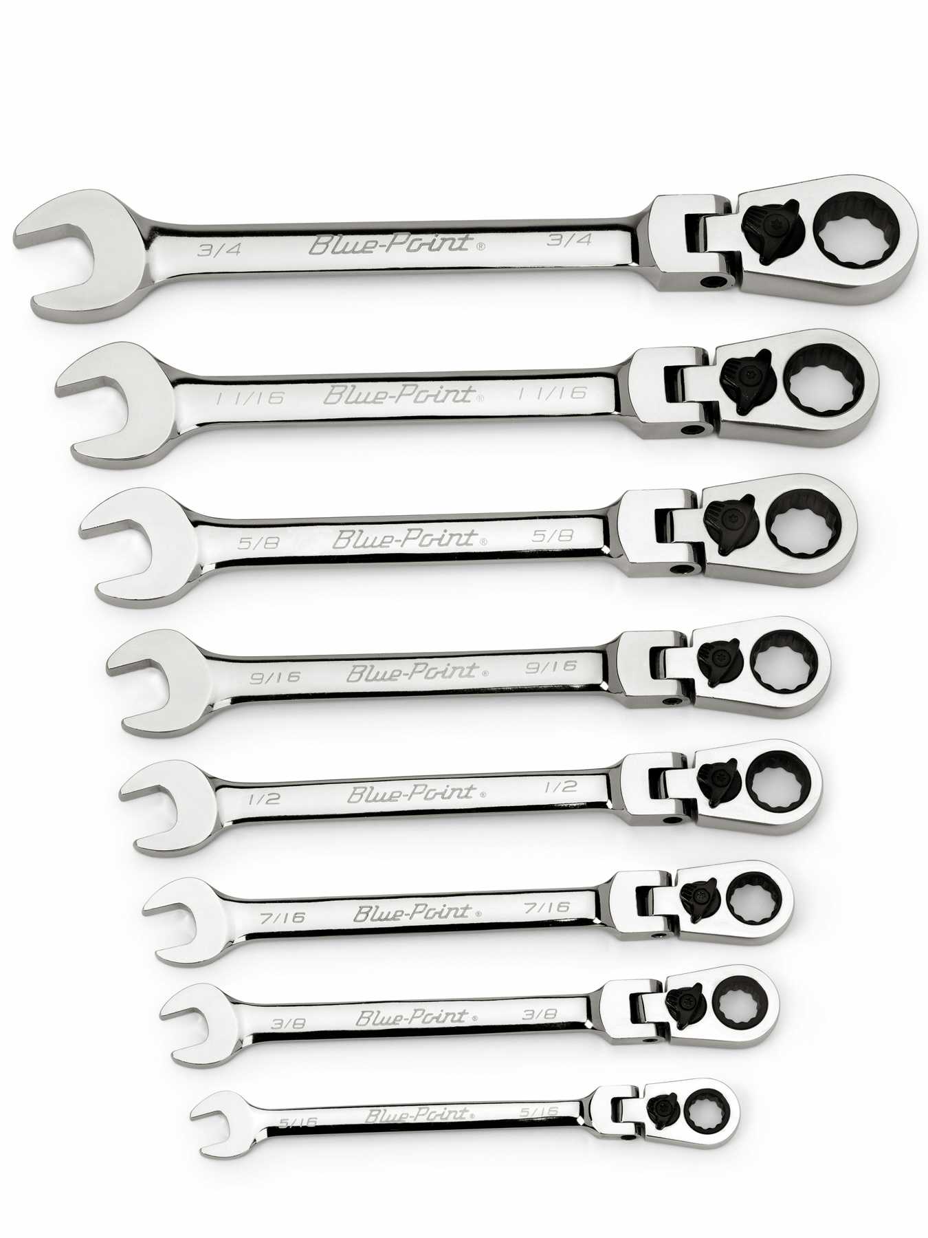 Jeu de 8 Clés Mixtes à Cliquet et Tête Flexible SAE 12 Pans avec Offset de 15° (5/16–3/4")