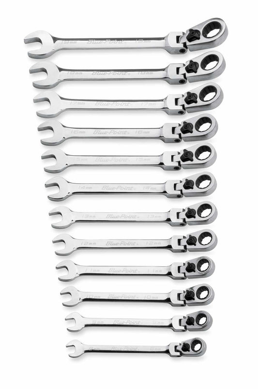 Jeu de 12 Clés Mixtes à Cliquet et Tête Flexible avec Offset de 15° - 12 Pans Métrique (8–19 mm)