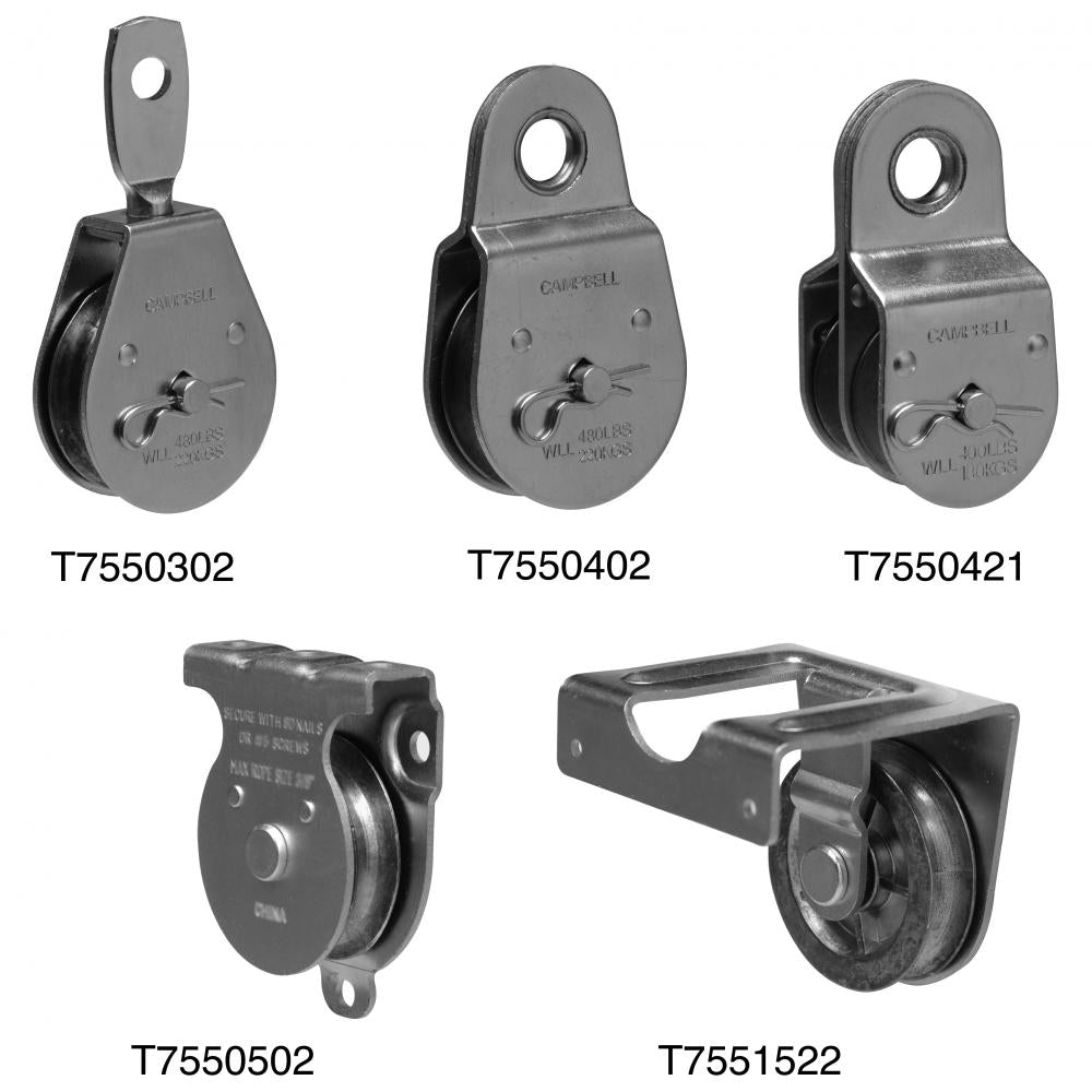 2-1/2" Heavy Duty Steel Pulley, Single Sheave, Fixed Eye