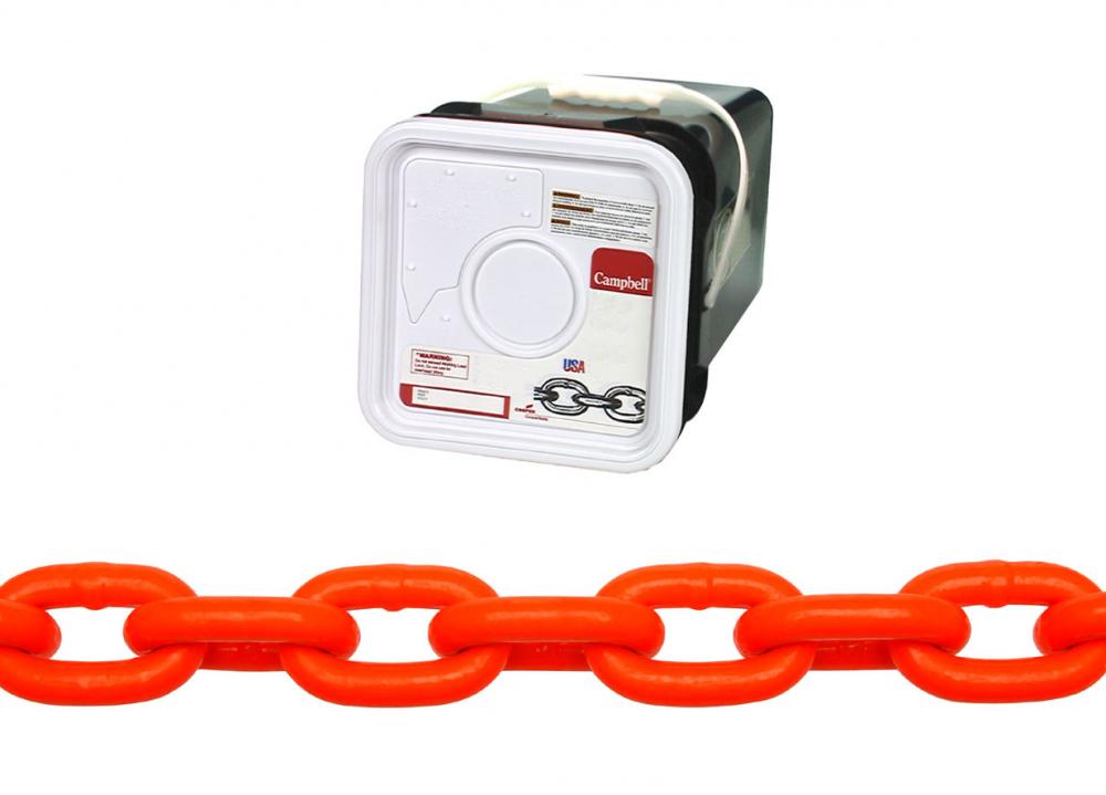 5/16" Grade 30 Hi-Vis Proof Coil Chain, Orange Polycoat, 75' Pail