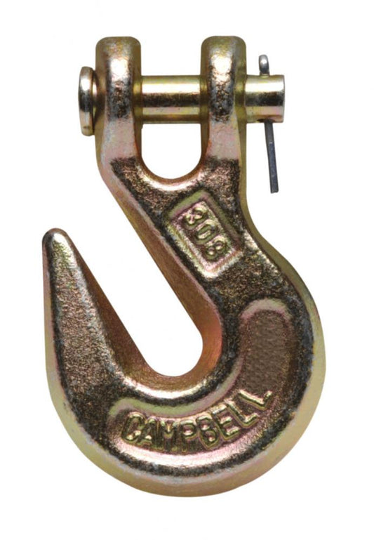 3/8" Grade 70 Clevis Grab Hook With Pin, Yellow Chromate