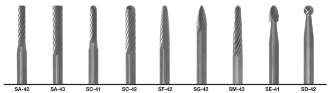 Cle-Line, 9-Piece Carbide Bur Set, Carbide, 1855 3/32 & 1/8 SA-42, SA-43, SC-41