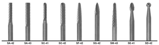 Cle-Line, 9-Piece Carbide Bur Set, Carbide, 1855 3/32 & 1/8 SA-42, SA-43, SC-41