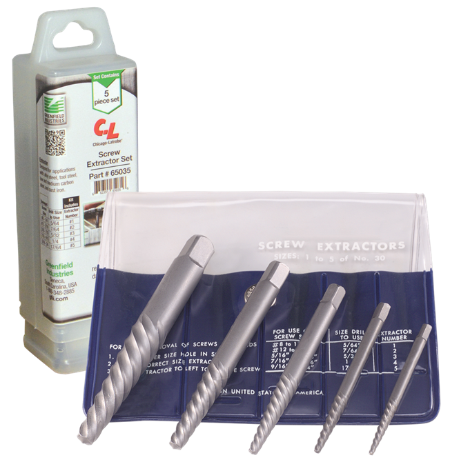 Chicago Latrobe, 5-Piece Screw Extractor Set, Bright, Carbon Steel, 1815 #1-#5