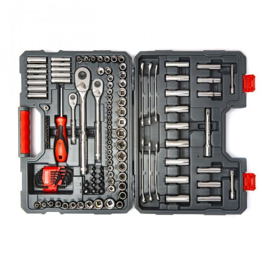 L'ensemble d'outils professionnels Crescent de 142 pièces contient un assortiment soigneusement sélectionné d'outils manuels nécessaires à la plupart des applications industrielles, mécaniques et grand public. Tous les outils de cet ensemble d'outils