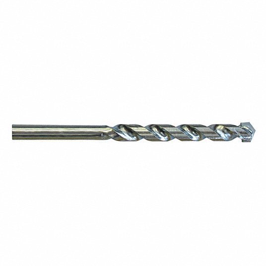 Drill Bit, Zinc Coated, Carbide Tipped, 1/2", 5-1/2" L, Fractional Inch