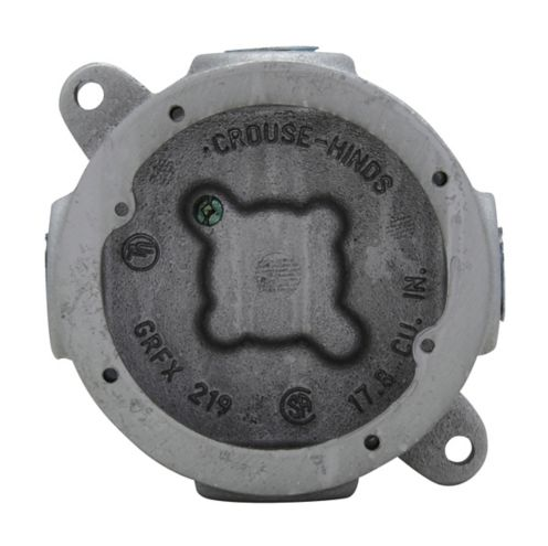 Condulet GRF Tapped Outlet Box With Lugs, 1-3/8" Inside Depth, Copper-Free Aluminum, Surface Mount, 4 Hubs, 3 Plugs, Blank Back Boss, 1/2"