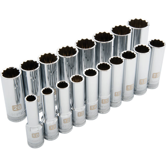 Socket Set - 1/2" Drive 18 Pieces 12-Point Deep Metric
