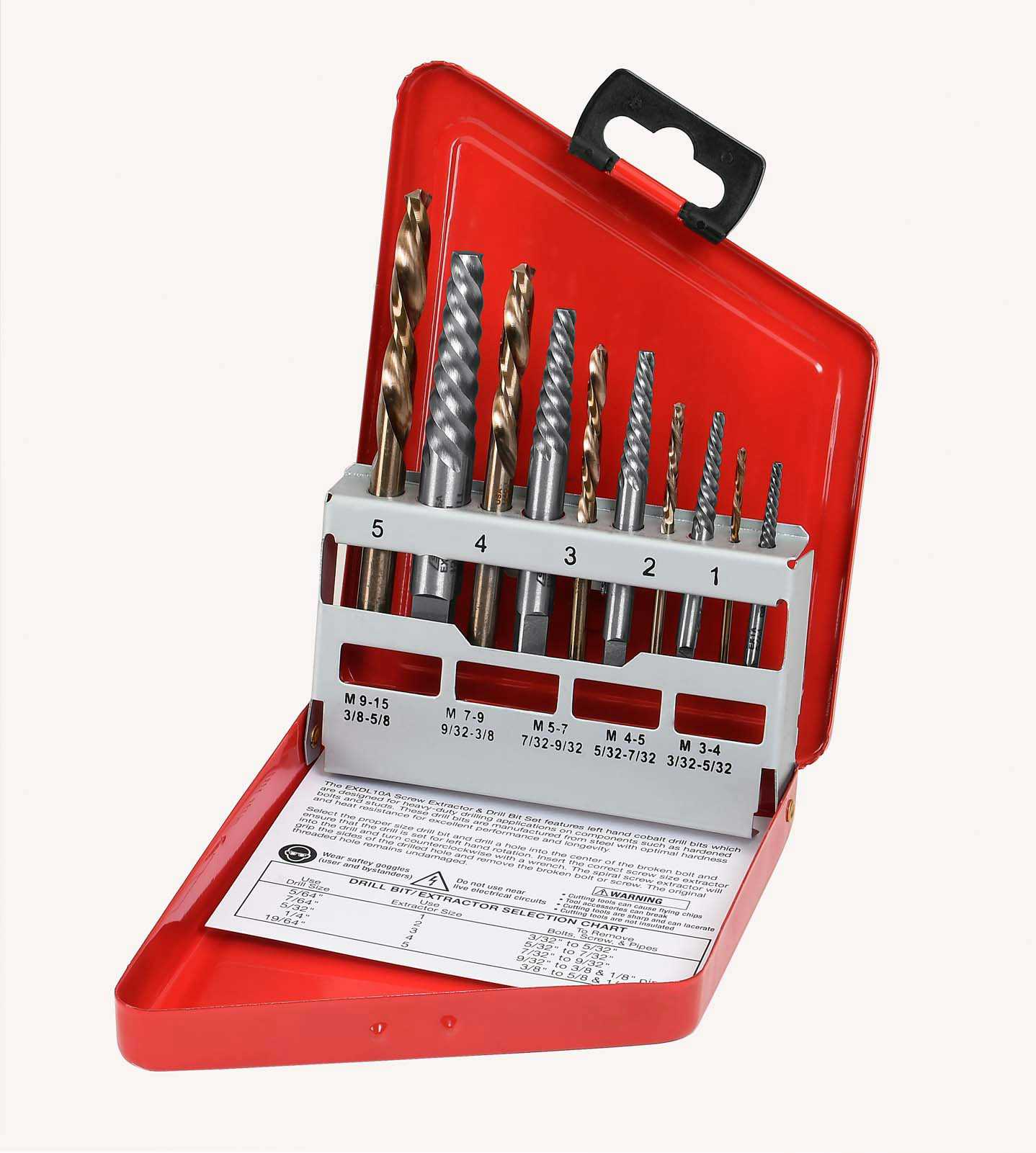 Ensemble d'extracteurs de vis et de forets en cobalt pour gaucher, 10 pièces