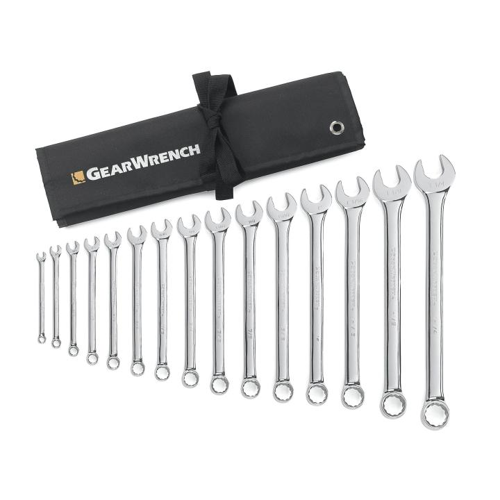Gearwrench, 15 Pc. 12 Point Long Pattern Combination SAE Wrench Set with Tool Roll