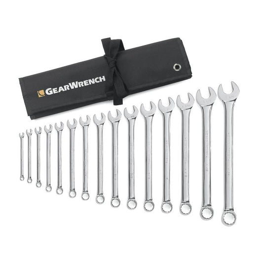 Gearwrench, 15 Pc. 12 Point Long Pattern Combination SAE Wrench Set with Tool Roll
