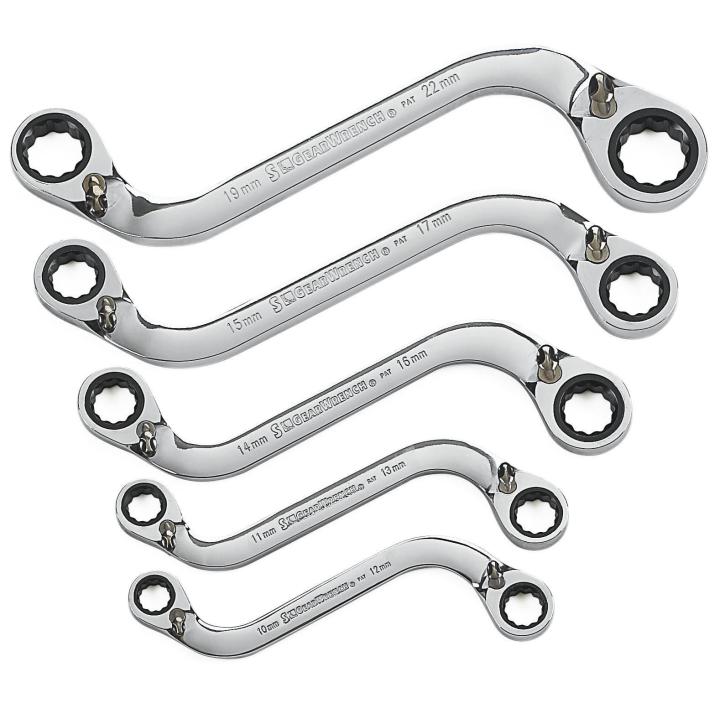 Gearwrench, 5 Pc. 72-Tooth 12 Point Reversible S-Shape Double Box Ratcheting Metric Wrench Set
