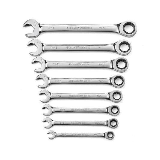 Gearwrench, 8 Pc. 72-Tooth 12 Point Open End Ratcheting Combination SAE Wrench Set