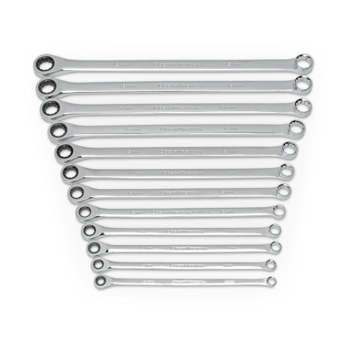 Clé à cliquet GearWrench, jeu de 12 clés métriques à cliquet doubles GearBox XL, 72 dents et 12 pans