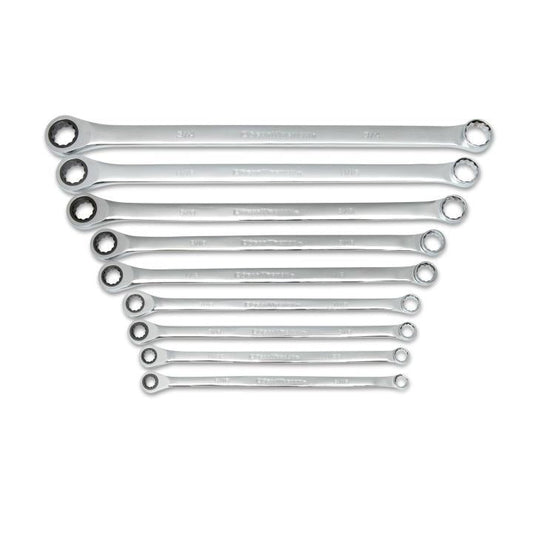 Clé à cliquet GearWrench, jeu de 9 clés à cliquet SAE à double boîte GearBox XL, 72 dents et 12 pans