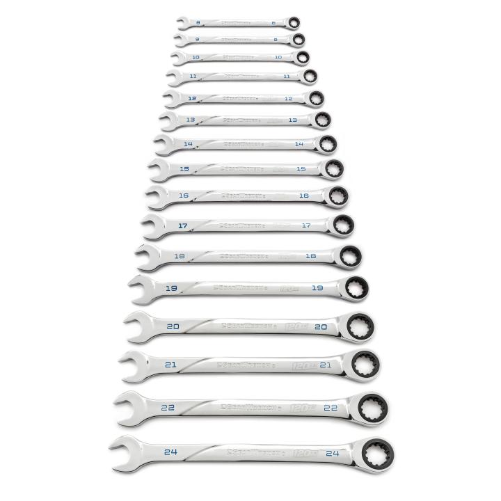 Gearwrench, jeu de 16 clés mixtes à cliquet universelles métriques 120XP à cannelures XL