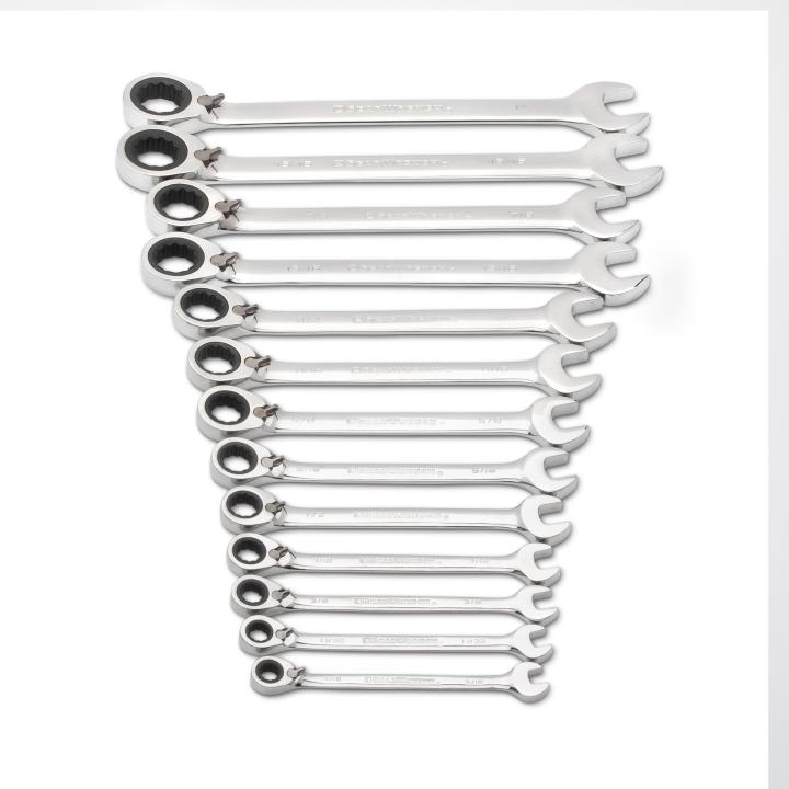 Gearwrench, jeu de 13 clés mixtes à cliquet réversibles SAE, 72 dents et 12 pans