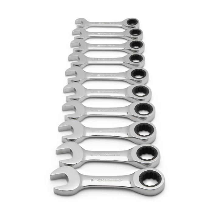 Gearwrench, jeu de 10 clés mixtes à cliquet courtes métriques à 72 dents et 12 pans