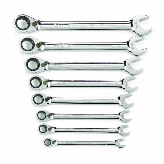 Gearwrench, jeu de 8 clés mixtes à cliquet réversibles SAE, 72 dents et 12 pans