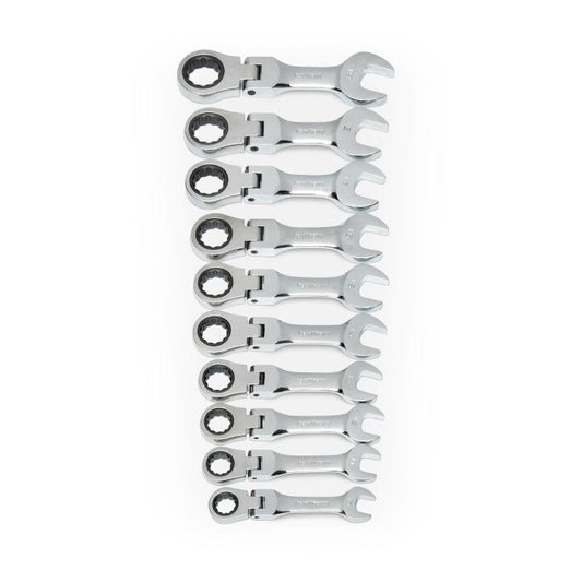 Gearwrench, 10 Pc. 72-Tooth 12 Point Stubby Flex Head Ratcheting Combination Metric Wrench Set