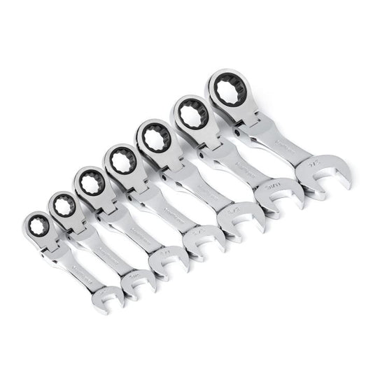 Gearwrench, 7 Pc. 72-Tooth Stubby Flex Combination Ratcheting Wrench Set SAE