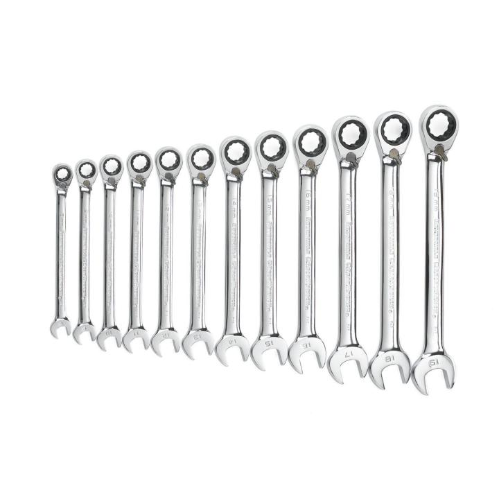 Gearwrench, jeu de 12 clés mixtes métriques réversibles à cliquet, 72 dents et 12 pans
