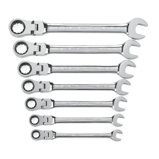 Gearwrench, 7 Pc. 72-Tooth 12 Point Flex Ratcheting Combination SAE Wrench Set