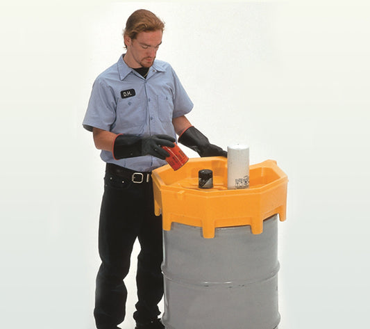 Global Ultra Drum Funnel With Spout and Hinged Cover, Yellow, Polyethylene