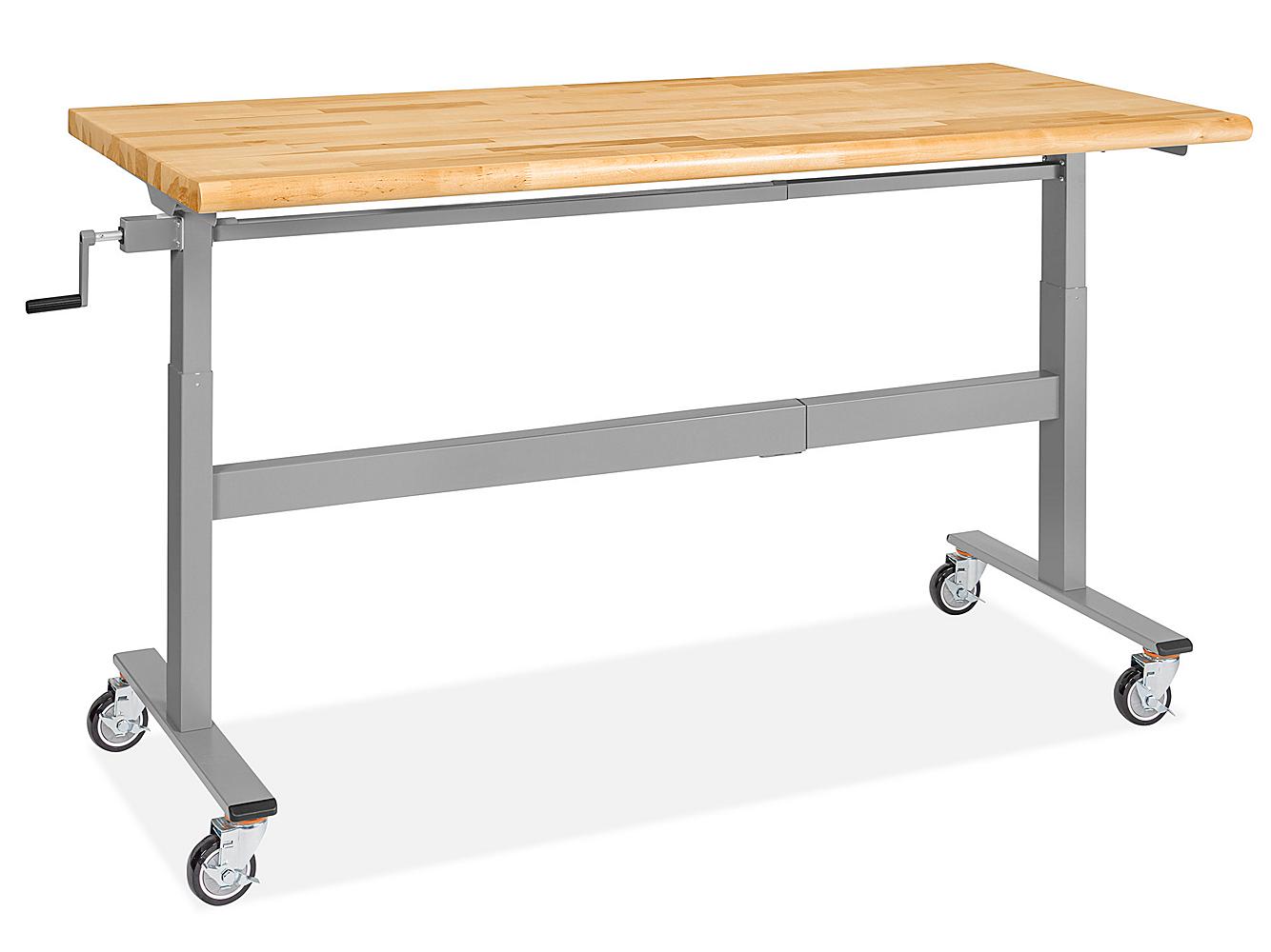 Manual Adjustable Height Workbench - Mobile, 72 x 30", Maple Top