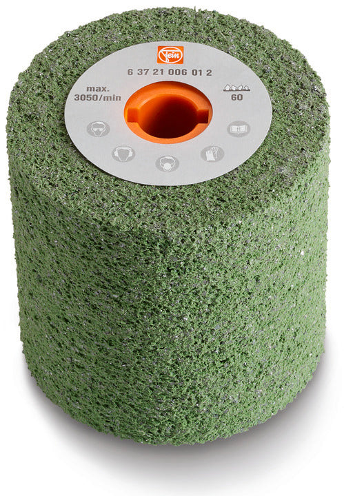 Gum Wheel, Green, Rubber, 4" x 4", 3/4" Bore, Medium, Grit 60