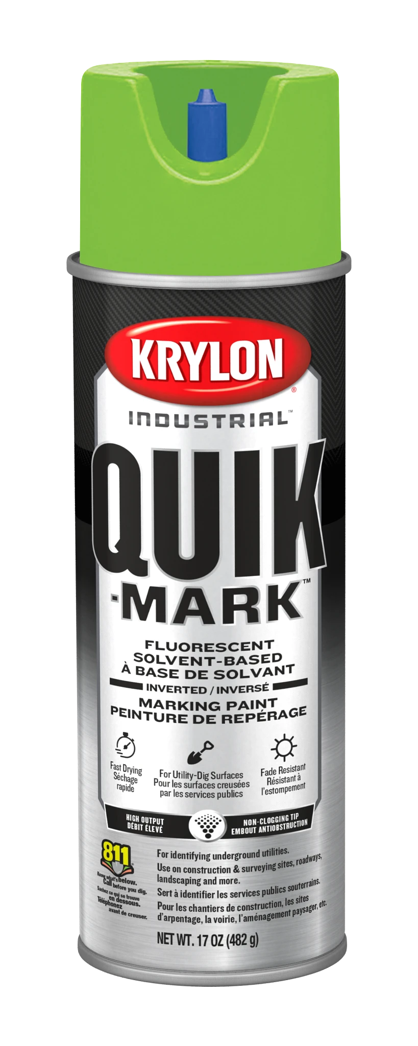 Krylon Quik-Mark Inverted Marking Paint, Yellow, Solvent-Based, 17oz