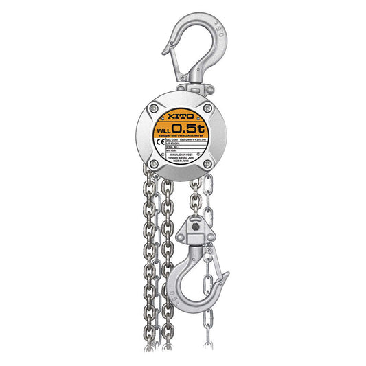Manual Chain Hoist, Hook Mounted - No Trolley, Aluminum, 1000 lb Capacity, 5ft Lift