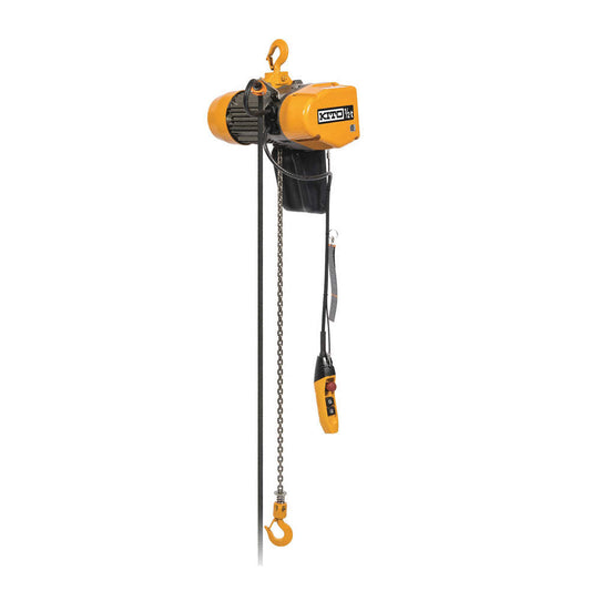 Electric Chain Hoist, Yellow, 2000 lbs Capacity, 15ft Lift, 115V, 2 Speeds, Hook Mounted