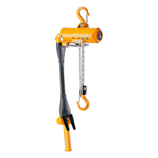 Air Chain Hoist, Yellow, Aluminum, Hook Mounted - No Trolley, 500 lbs Capacity, 32 ft/min, Grade 80