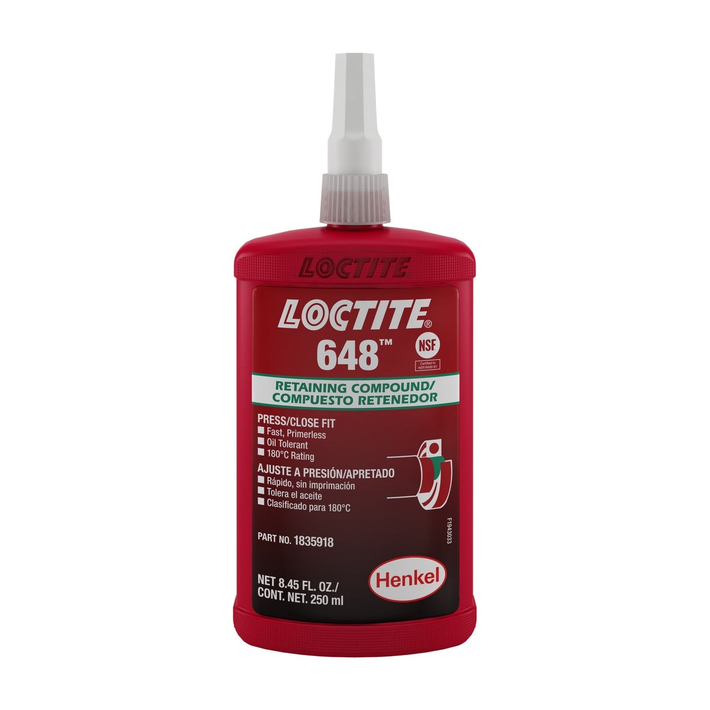 LOCTITE® 648, Low Viscosity, High Strength Retaining Compound With High Temperature Resistance, 250 ml Bottle