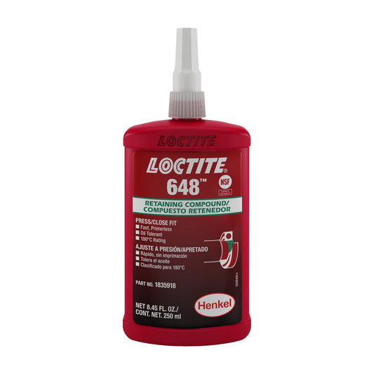 LOCTITE® 648, Low Viscosity, High Strength Retaining Compound With High Temperature Resistance, 250 ml Bottle