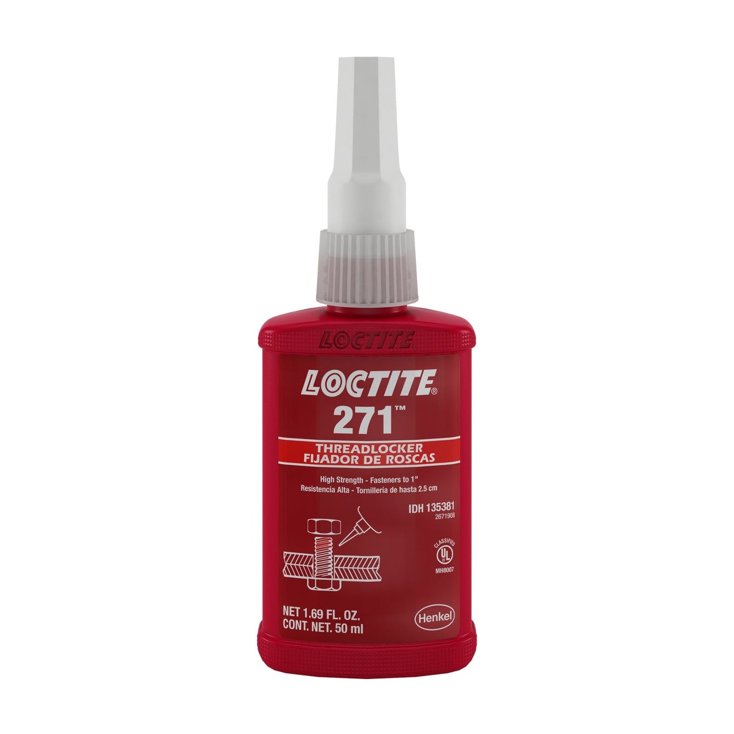 LOCTITE® 271, High Strength, Low Viscosity, Red, Methacrylate-Based Threadlocking Adhesive, 50 ml Bottle